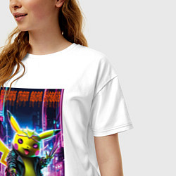 Футболка оверсайз женская A nightmare from neon streets - Pikachu, цвет: белый — фото 2