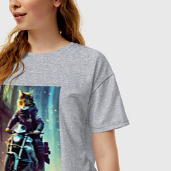 Футболка оверсайз женская Cat on a motorcycle - ai art fantasy, цвет: меланж — фото 2