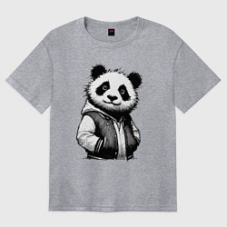Футболка оверсайз женская Крутой чувак панда, цвет: меланж