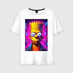 Футболка оверсайз женская Портрет Барта Симпсона - киберпанк, цвет: белый