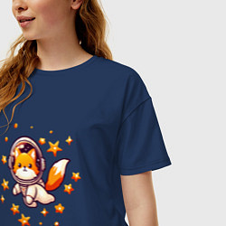 Футболка оверсайз женская Звёзды окружают космонавта, цвет: тёмно-синий — фото 2
