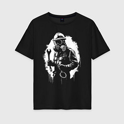 Футболка оверсайз женская Нефтяник в противогазе, цвет: черный
