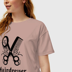 Футболка оверсайз женская Ножницы-расчестка парикмахера, цвет: пыльно-розовый — фото 2