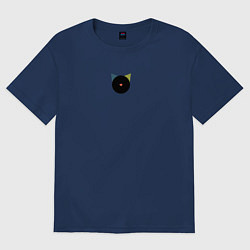 Футболка оверсайз женская Кот черный с носом сердечком - минимализм, цвет: тёмно-синий