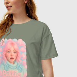 Футболка оверсайз женская Билли Айлиш в розовыми волосами, цвет: авокадо — фото 2