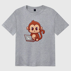 Футболка оверсайз женская Обезьянка с ноутбуком, цвет: меланж