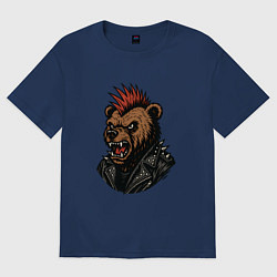 Футболка оверсайз женская Медведь панк, цвет: тёмно-синий