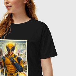 Футболка оверсайз женская Россомаха стоит и дэдпул рядом, цвет: черный — фото 2