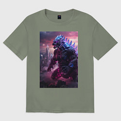 Футболка оверсайз женская Годзилла посреди мегаполиса, цвет: авокадо