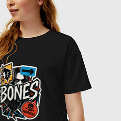 Футболка оверсайз женская Bones в стиле наклеек, цвет: черный — фото 2