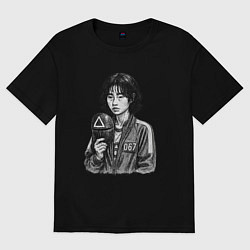 Футболка оверсайз женская Игра в кальмара игрок 067 с маской, цвет: черный