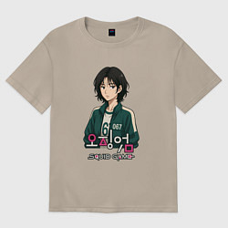 Футболка оверсайз женская Игрок 067 в аниме стиле, цвет: миндальный