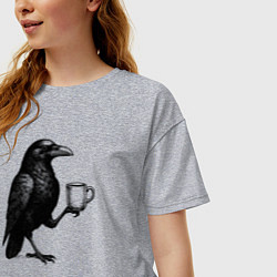 Футболка оверсайз женская Черный ворон с кофе, цвет: меланж — фото 2