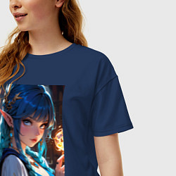 Футболка оверсайз женская Прекрасная эльфийка-маг с шаром огня, цвет: тёмно-синий — фото 2
