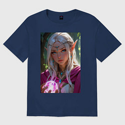 Футболка оверсайз женская Прекрасная эльфийка с магической сферой, цвет: тёмно-синий