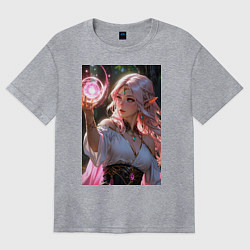 Женская футболка оверсайз Нежная эльфийка с магической сферой