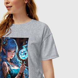 Футболка оверсайз женская Прекрасная эльийка-маг с посохом, цвет: меланж — фото 2