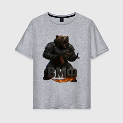 Футболка оверсайз женская ВМФ стреляющий медведь, цвет: меланж