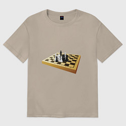 Футболка оверсайз женская Шахматные фигуры на деревянной доске, цвет: миндальный