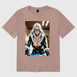 Футболка оверсайз женская Черная кошка в комнате, цвет: пыльно-розовый