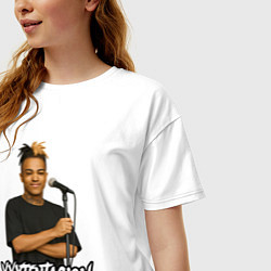 Футболка оверсайз женская XXXTentacion довольный у микрофона, цвет: белый — фото 2