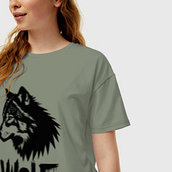 Футболка оверсайз женская Волк в стиле граффити, цвет: авокадо — фото 2