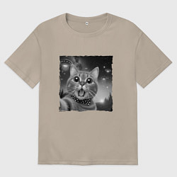 Футболка оверсайз женская Кот селфи, цвет: миндальный