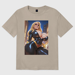 Футболка оверсайз женская Черная Канарейка на улице, цвет: миндальный