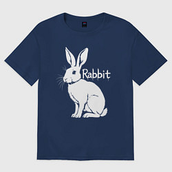 Футболка оверсайз женская Белый кролик с надписью, цвет: тёмно-синий