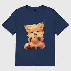 Футболка оверсайз женская Счастливый лисёнок с апельсином, цвет: тёмно-синий