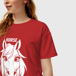 Футболка оверсайз женская Лошадь с большими глазами, цвет: красный — фото 2