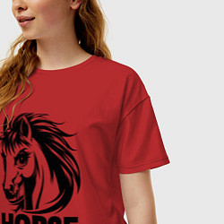 Футболка оверсайз женская Динамичный черный конь, цвет: красный — фото 2
