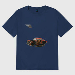 Футболка оверсайз женская Летающая машина, ретрофутуризм, цвет: тёмно-синий