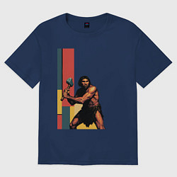 Футболка оверсайз женская Поп-арт неандерталец, цвет: тёмно-синий