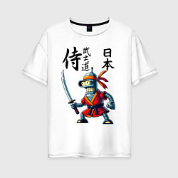 Футболка оверсайз женская Bender bending robot with katana - samurai, цвет: белый