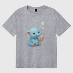 Футболка оверсайз женская Маленький слоненок с мороженым, цвет: меланж