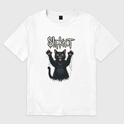 Футболка оверсайз женская Slipknot Кот с поднятыми лапами, цвет: белый