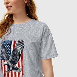 Футболка оверсайз женская Орёл на фоне американского флага USA, цвет: меланж — фото 2