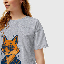 Футболка оверсайз женская Лиса в очках, цвет: меланж — фото 2