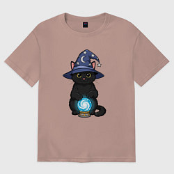 Футболка оверсайз женская Котик предсказатель, цвет: пыльно-розовый