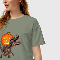 Футболка оверсайз женская Лампа Джека и скелет динозавра, цвет: авокадо — фото 2
