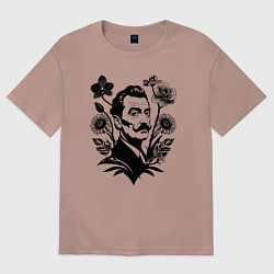 Футболка оверсайз женская Сальвадор Дали в цветочном обрамлении, цвет: пыльно-розовый
