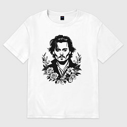 Футболка оверсайз женская Джонни Депп с букетом цветов, цвет: белый