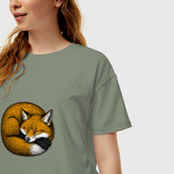 Футболка оверсайз женская Спящая рыжая лиса, цвет: авокадо — фото 2