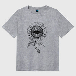 Футболка оверсайз женская Зубастый цветок - подсолнух, цвет: меланж