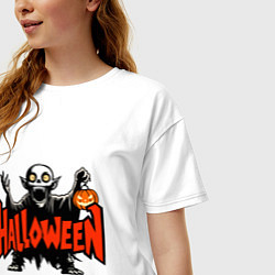 Футболка оверсайз женская Вампир с надписью halloween, цвет: белый — фото 2