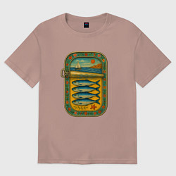 Футболка оверсайз женская Консервы - сардины и море, цвет: пыльно-розовый