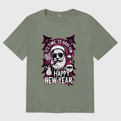 Футболка оверсайз женская Плохой дед мороз на новый год, цвет: авокадо