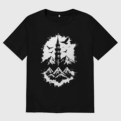 Футболка оверсайз женская Башня с орлами в горах, цвет: черный