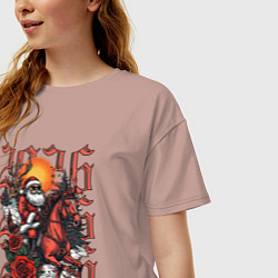 Футболка оверсайз женская Дед Мороз на красном коне 2026, цвет: пыльно-розовый — фото 2